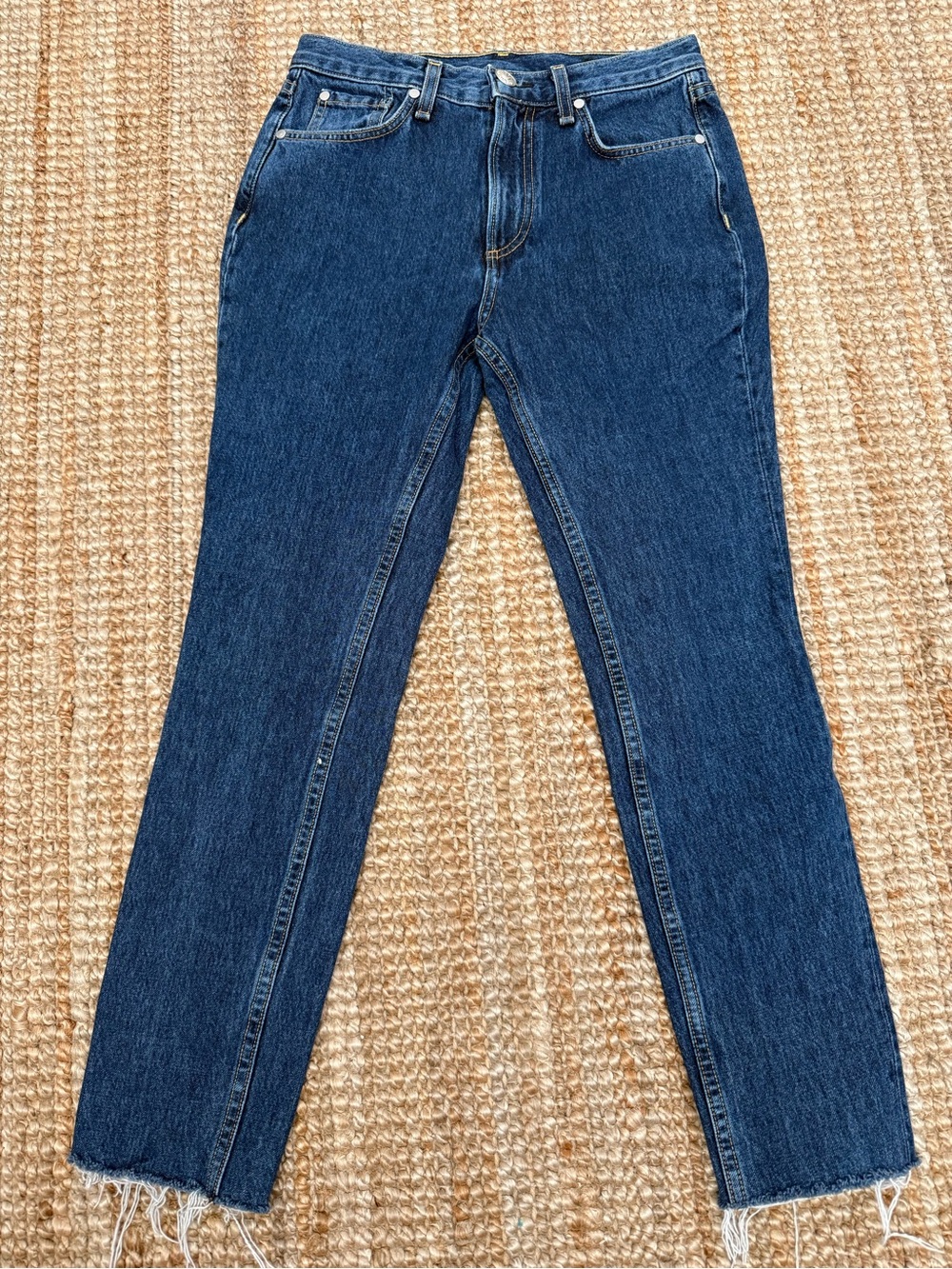 rag & bone Dark Blue High-Rise Straight Leg Jeans